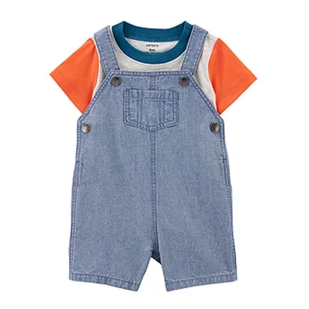 CARTER'S T SHIRT BLUE DENIM OVERALL JUMPER 6 9 M